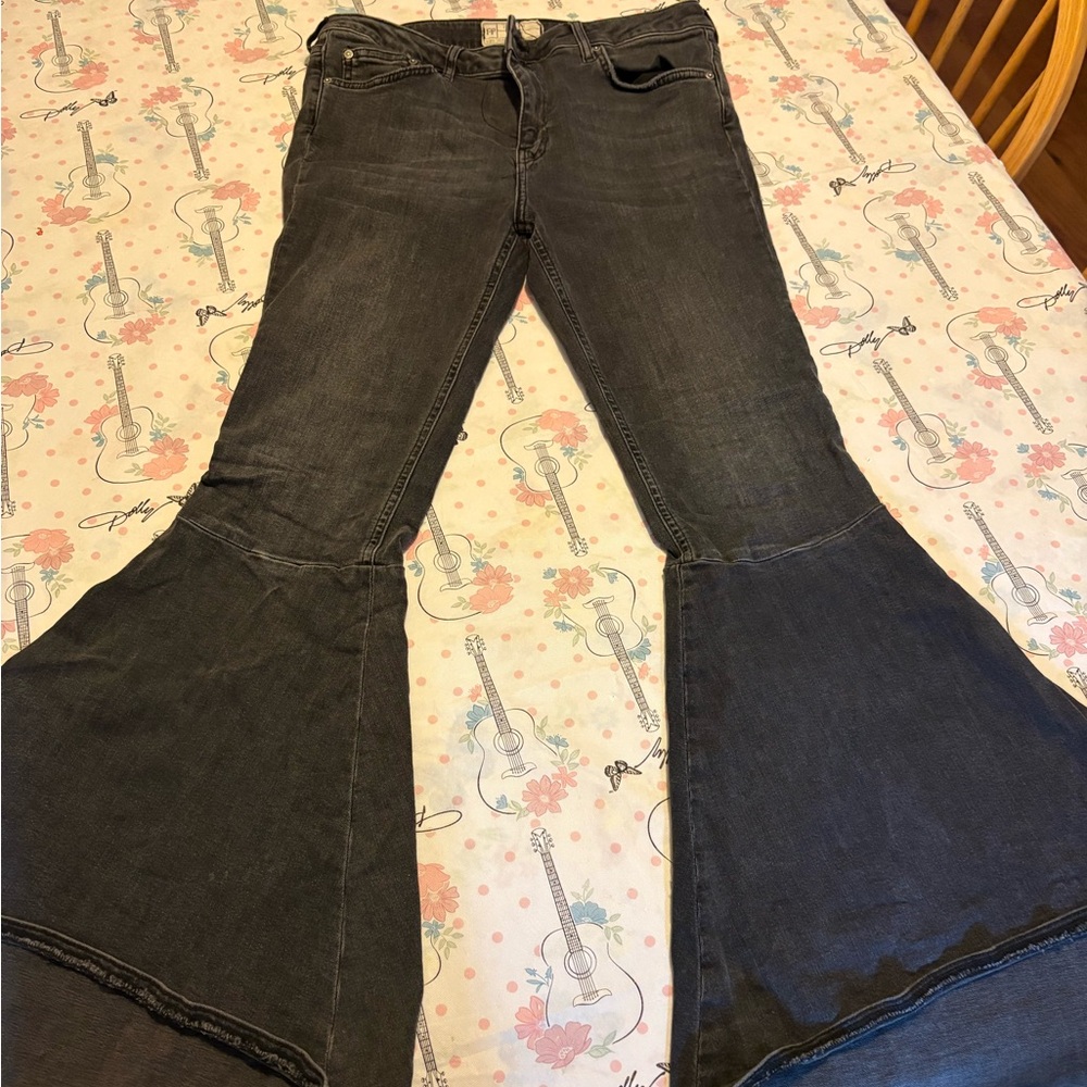 Free People Black Flare Wide Leg Jeans